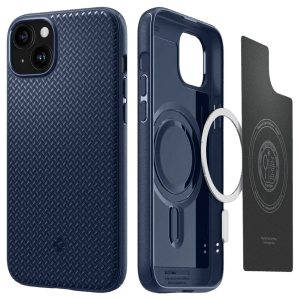 spigen Mag Armor MagFit TPU Back Cover for iPhone 15 (Air Cushion Technology, Navy Blue)