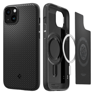 spigen Mag Armor MagFit Thermoplastic Polyurethane Back Case for iPhone 15 Plus (Air Cushion Technology, Matte Black)