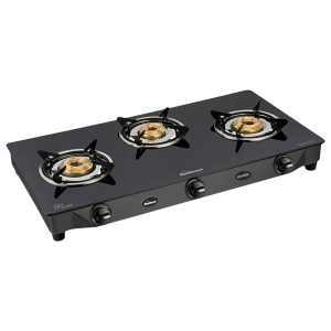 Sunflame Desire Toughened Glass Top 3 Burner Manual Gas Stove (Powder Coated Pan Supports, Black)