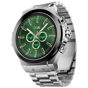 boAt Enigma X400 Smartwatch with Bluetooth Calling (36.8mm AMOLED Display, IP67 Sweat Resistant, Silver Chrome Strap)