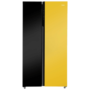 Haier Vogue Series 602 Litres 3 Star Frost Free Side by Side Refrigerator with Anti Bacterial Gasket (HRS682KYG, Black Yellow Glass)