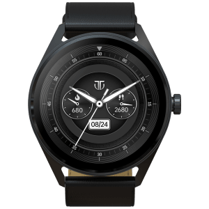 TITAN Crest Smartwatch with Bluetooth Calling (36.3mm AMOLED Display, IP68 Water Resistant, Black Leather Strap)