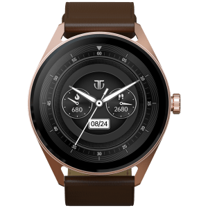 TITAN Crest Smartwatch with Bluetooth Calling (36.3mm AMOLED Display, IP68 Water Resistant, Brown Strap)