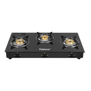 Fabiano FAB3BRSTARLINEAUTO Toughened Glass Top 3 Burner Automatic Gas Stove (Tri-Pin Burners, Black)