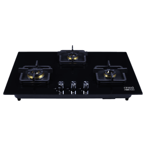 Croma Toughened Glass Top 3 Burner Automatic Hob (Cast Iron Pan Supports, Black)