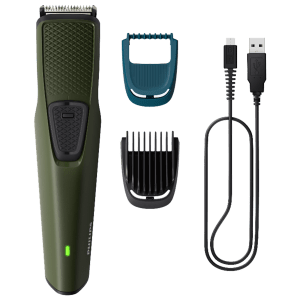 PHILIPS Series 1000 Rechargeable Cordless Wet & Dry Trimmer for Beard with 4 Length Settings for Men (30mins Runtime, DuraPower Technology, Green)