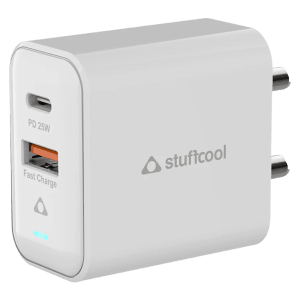 Stuffcool Flow 25W Type A and Type C 2-Port Fast Charger (Adapter Only, BIS Approved, White)