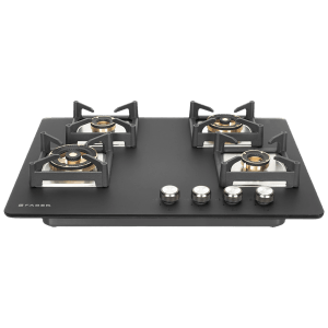 FABER Bella HT704 Glass Top 4 Burner Automatic Hob (Full Brass Burners, Black)