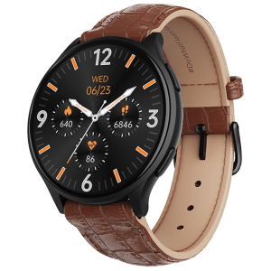 boAt Lunar Prime Smartwatch with Bluetooth Calling (36.83mm AMOLED Display, IP67 Water Resistant, Brown Leather Strap)