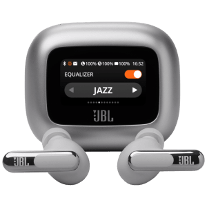 JBL Live Beam 3 TWS Earbuds with Adaptive Noise Cancellation (IP55 Waterproof & Dustproof, Touchscreen Display, Silver)