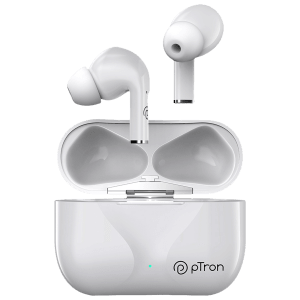 pTron Basspods P181 TWS Earbuds with Passive Noise Cancellation (IPX4 Water Resistant, 32 Hours Playtime, White)