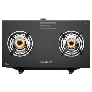 BLOWHOT Ruby Toughened Glass Top 2 Burner Manual Gas Stove (ISI Certified, Black)