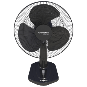 Crompton Torpedo 400mm 3 Blade High Speed Torpedo Table Fan (Smooth Oscillation, Black)