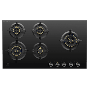 Electrolux UltimateTaste 300 Glass Top 5 Burner Automatic Hob (Cast Iron Pan Supports, Black)