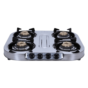 Elica INOX 604 SS 4 Burner Manual Gas Stove (Round Euro Coated Grid, Silver)