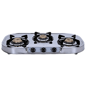 Elica INOX 753 SS 3 Burner Manual Gas Stove (Round Euro Coated Grid, Silver)