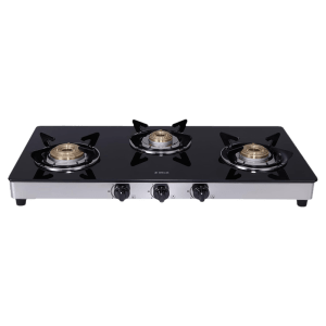 Elica 773 CT DT VETRO Toughened Glass Top 3 Burner Manual Gas Stove (Round Euro Coated Grid, Black)