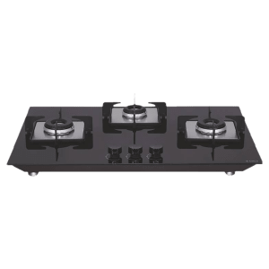 Elica FLEXI HCT 375 DX LOTUS BK Toughened Glass Top 3 Burner Automatic Electric Hob (Cast Iron Grid, Black)