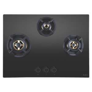 Elica CLASSIC FLEXI FB MFC 3B 70 MT Toughened Glass Top 3 Burner Automatic Electric Hob (Round Metallic Knob, Black)