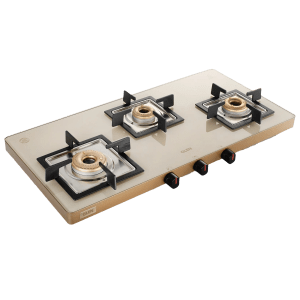 Glen Ultra Slim Toughened Glass Top 3 Burner Manual Gas Stove (Vitreous Enamelled Pan Support, Apricot)