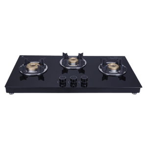 Elica 773 CT VETRO (TKN CROWN DT SERIES) Toughened Glass Top 3 Burner Automatic Gas Stove (Ultra Slim Frame, Black)