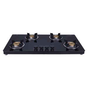 Elica 904 CT VETRO 2J (TKN CROWN DT SERIES) Toughened Glass Top 4 Burner Manual Gas Stove (Ultra Slim Frame, Black)