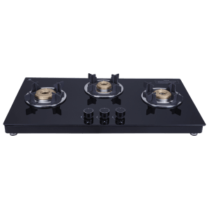 Elica 773 CT VETRO (TKN CROWN DT SERIES) Toughened Glass Top 3 Burner Manual Gas Stove (Ultra Slim Frame, Black/White)