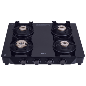 elica 4 Burner Manual Gas Stove (Crown Design Euro Coated, Black)