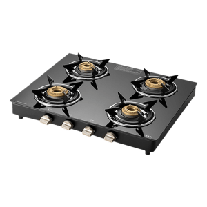 KAFF CTE584B Toughened Glass Top 4 Burner Manual Gas Stove (Matte Enamelled Pan Support, Black)