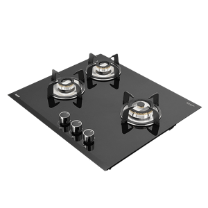 KAFF VRH 603 Tempered Glass Top 3 Burner Automatic Hob (Matte Enamelled Pan Support, Black)