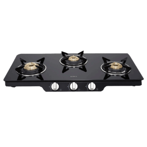 Elica Patio ICT 773 DT SERIES Toughened Glass Top 3 Burner Manual Gas Stove (Rust Resistant, Black)