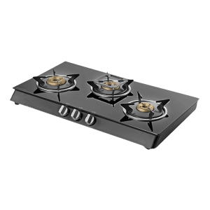 KAFF CTB713B Toughened Glass Top 3 Burner Manual Gas Stove (Heavy Duty Pan Support, Black)