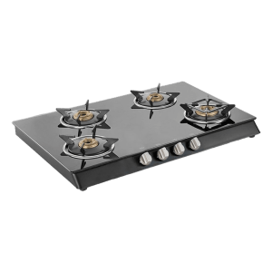 KAFF CTB694B Toughened Glass Top 4 Burner Manual Gas Stove (Heavy Duty Pan Support, Black)