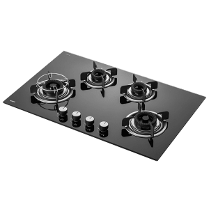 KAFF Crista Tempered Glass Top 4 Burner Automatic Electric Hob (Matte Enamelled Pan Support, Black)