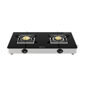 BAJAJ 2BRGS7 Glass Top 2 Burner Manual Gas Stove (Integrated SS Drip Tray, Black)