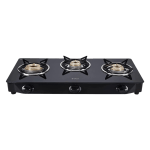 Elica CT VETRO 370 J Toughened Glass Top 3 Burner Manual Gas Stove (Rust Resistant, Black)