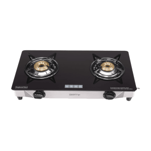 USHA Ebony Neo GS2003 Toughened Glass Top 2 Burner Manual Gas Stove (Powder Coated Pan Support, Black)