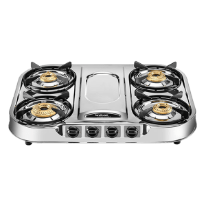 Hindware Festo 4 Burner Manual Gas Stove (Sturdy Pan Support, Silver)