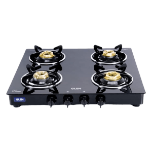 Glen 1043 GT BB BL Toughened Glass Top 4 Burner Manual Gas Stove (Scratch & Stain Resistant, Black)