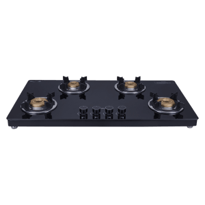 Elica 904 CT VETRO 2J (TKN CROWN DT SERIES) Toughened Glass Top 4 Burner Automatic Gas Stove (Ultra Slim Frame, Black)