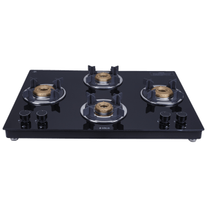 Elica 694 CT VETRO 2J (TKN CROWN DT SERIES) Toughened Glass Top 4 Burner Automatic Gas Stove (Ultra Slim Frame, Black)