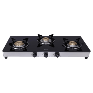 Elica 773 CT DT VETRO Toughened Glass Top 3 Burner Automatic Gas Stove (Round Euro Coated Grid, Black)