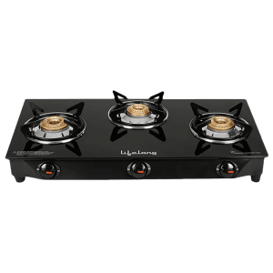 Lifelong LLGS18 Toughened Glass Top 3 Burner Manual Gas Stove (Anti-Skid Feet, Black)