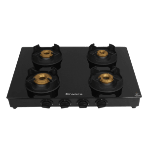 Faber Onyx 4BB BK CI Toughened Glass Top 4 Burner Manual Gas Stove (Diamond Coated Pan Support, Black)