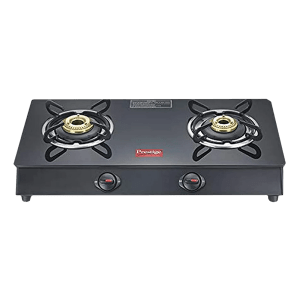 Prestige Marvel Plus Toughened Glass Top 2 Burner Manual Gas Stove (Ergonomic Knob, Black)