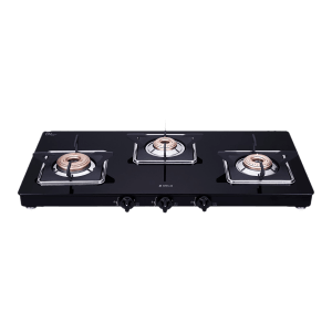 Elica 773 CT VETRO (SLIMLINE SPF) Toughened Glass Top 3 Burner Manual Gas Stove (Square Euro Coated Grids, Black)