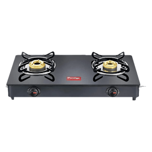 Prestige Magic GTMC Toughened Glass Top 2 Burner Manual Gas Stove (Spill Proof, Black)