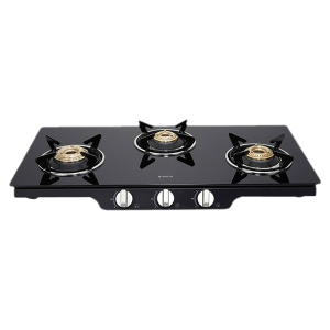 Elica Patio ICT 773 BLK SPF Series Toughened Glass Top 3 Burner Manual Gas Stove (Square Enamelled Grid Supports, Black)