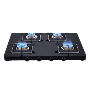 Elica 694 CT VETRO (SLIMLINE SPF) Toughened Glass Top 4 Burner Manual Gas Stove (Square Euro Coated Grids, Black)