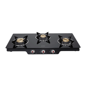 Elica Patio ICT 773 BK(DT AI SE) Toughened Glass Top 3 Burner Automatic Gas Stove (Euro Coated Grid, Black)